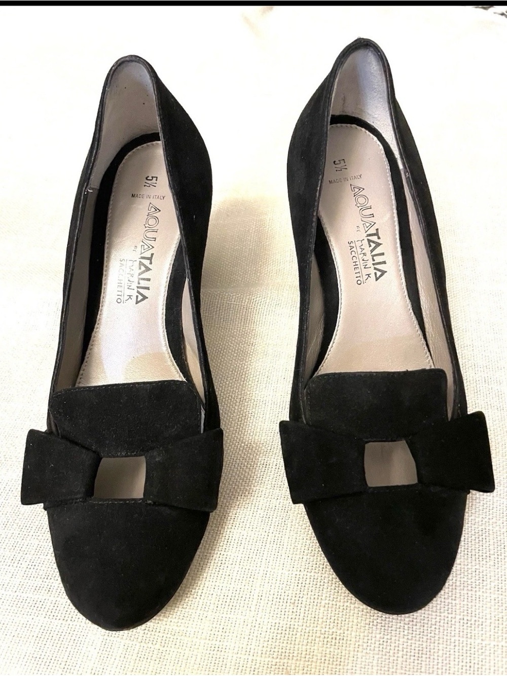Aquatalia Marvin K. Sacchetto Black Suede Block Heel Pumps Made in Italy 5.5